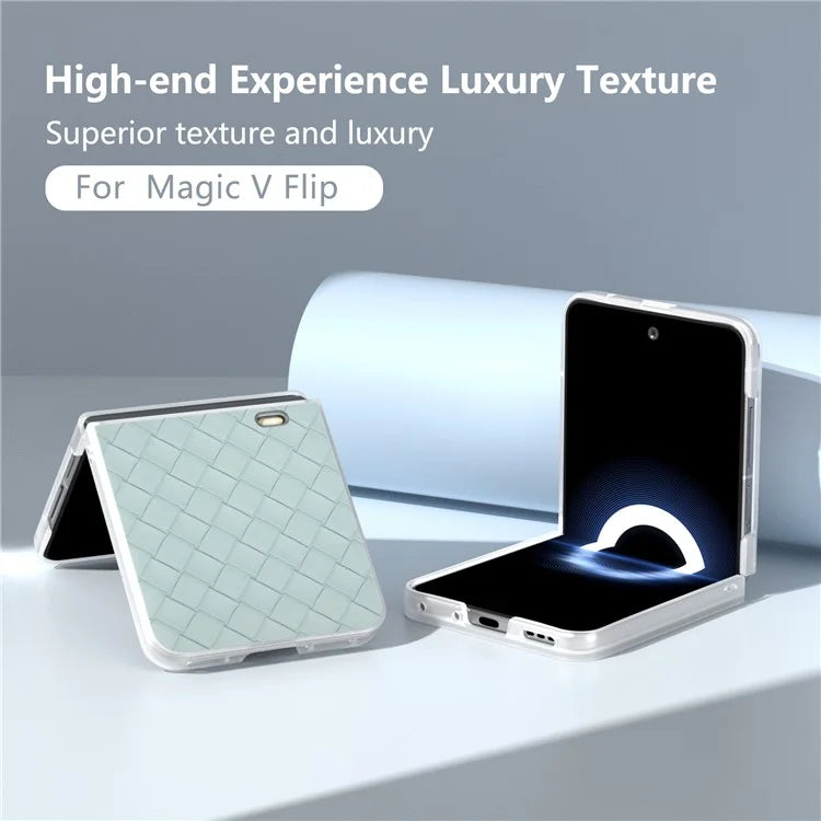 For Honor Magic V Flip 5G Case Woven Texture Matte Edge Leather+PC Phone Cover