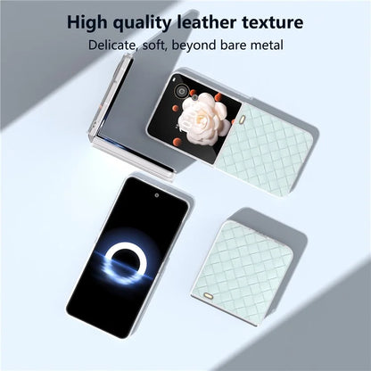 For Honor Magic V Flip 5G Case Woven Texture Matte Edge Leather+PC Phone Cover