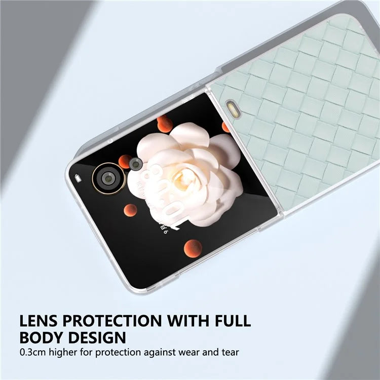For Honor Magic V Flip 5G Case Woven Texture Matte Edge Leather+PC Phone Cover