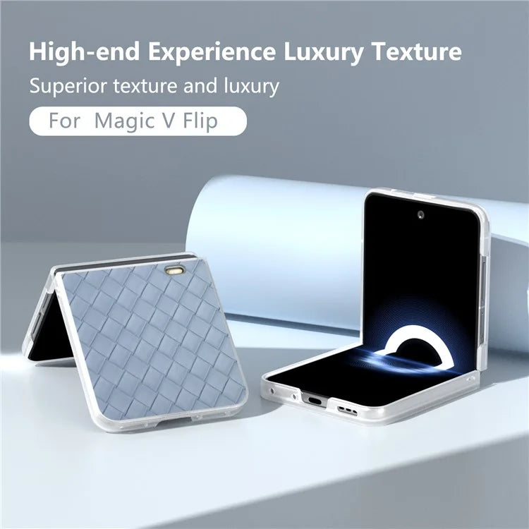 For Honor Magic V Flip 5G Case Woven Texture Matte Edge Leather+PC Phone Cover