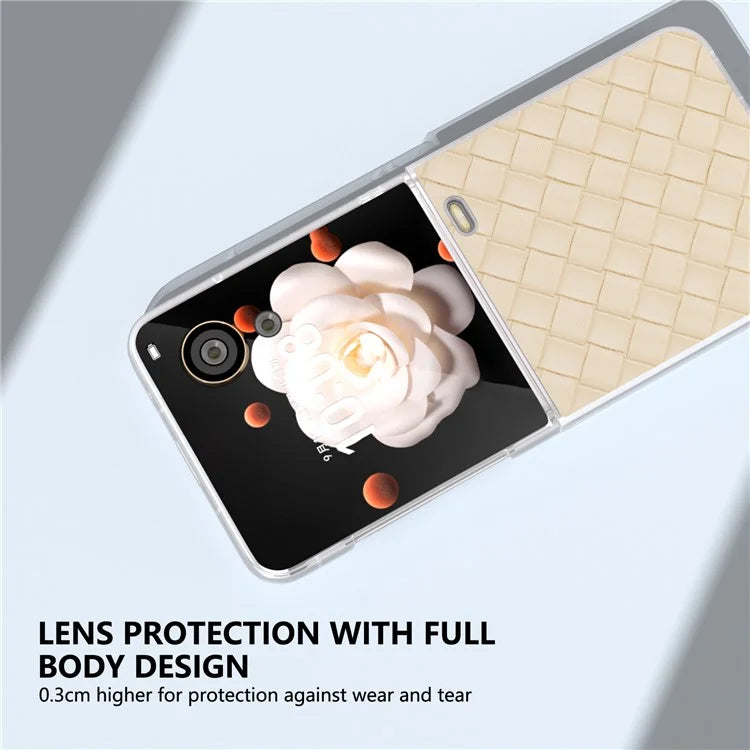 For Honor Magic V Flip 5G Case Woven Texture Matte Edge Leather+PC Phone Cover