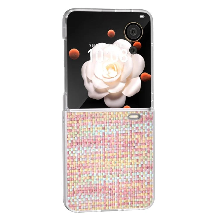 For Honor Magic V Flip 5G Case Plaid Texture Leather+PC Phone Cover with Matte Edge