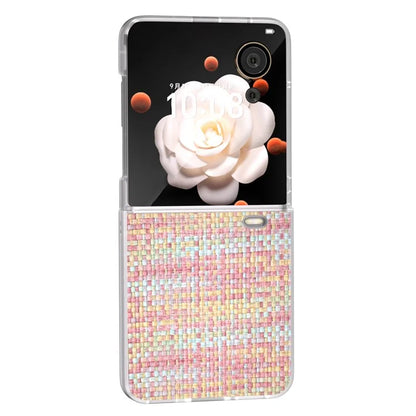 For Honor Magic V Flip 5G Case Plaid Texture Leather+PC Phone Cover with Matte Edge