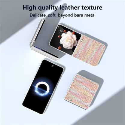 For Honor Magic V Flip 5G Case Plaid Texture Leather+PC Phone Cover with Matte Edge