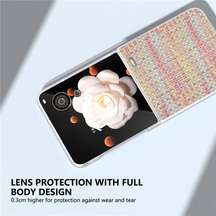For Honor Magic V Flip 5G Case Plaid Texture Leather+PC Phone Cover with Matte Edge