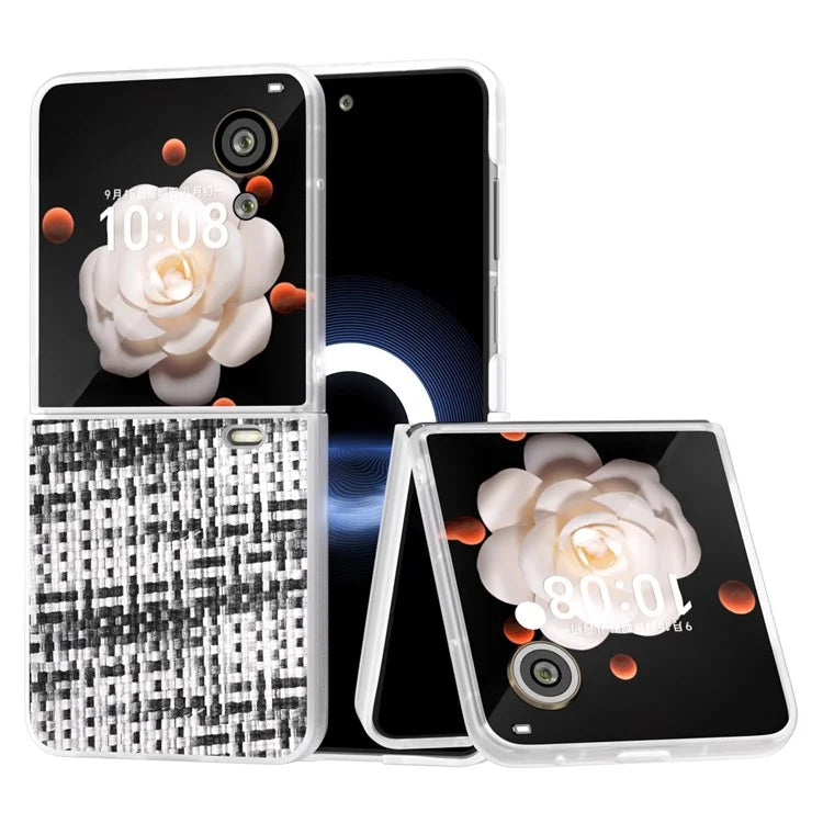 For Honor Magic V Flip 5G Case Plaid Texture Leather+PC Phone Cover with Matte Edge