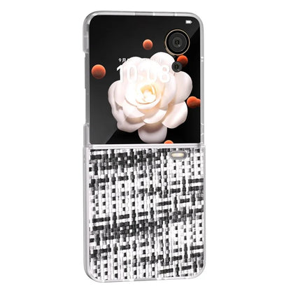 For Honor Magic V Flip 5G Case Plaid Texture Leather+PC Phone Cover with Matte Edge