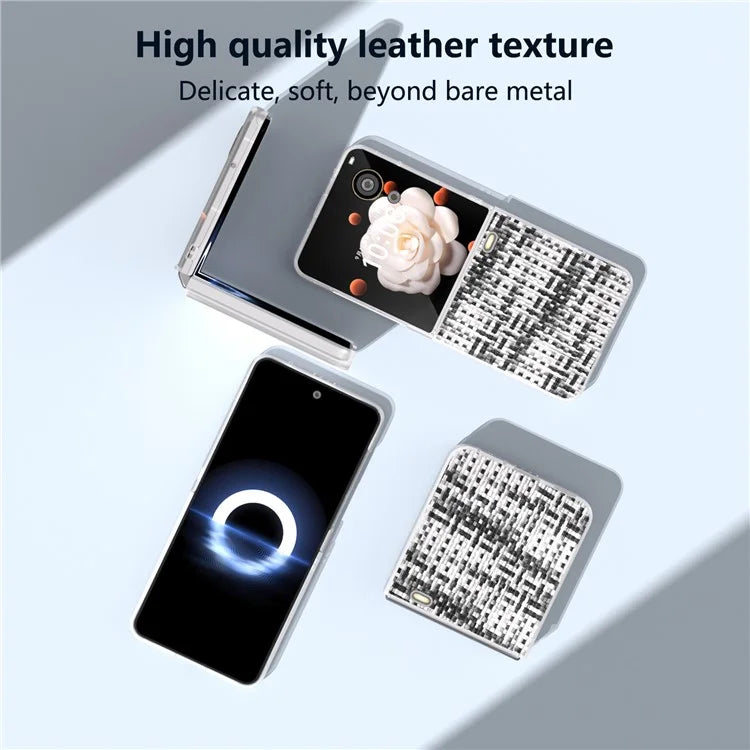 For Honor Magic V Flip 5G Case Plaid Texture Leather+PC Phone Cover with Matte Edge