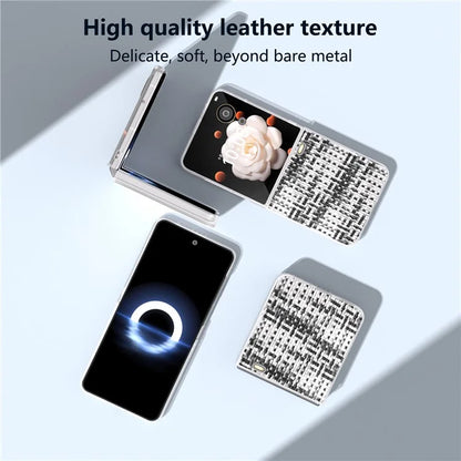 For Honor Magic V Flip 5G Case Plaid Texture Leather+PC Phone Cover with Matte Edge