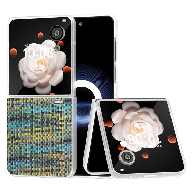 For Honor Magic V Flip 5G Case Plaid Texture Leather+PC Phone Cover with Matte Edge