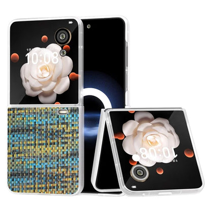 For Honor Magic V Flip 5G Case Plaid Texture Leather+PC Phone Cover with Matte Edge