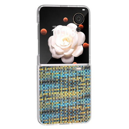 For Honor Magic V Flip 5G Case Plaid Texture Leather+PC Phone Cover with Matte Edge