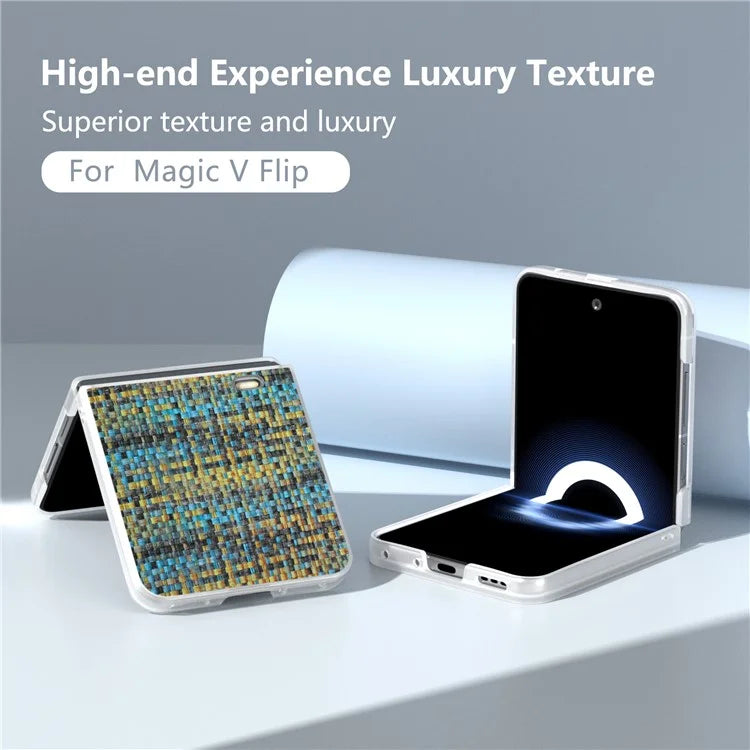 For Honor Magic V Flip 5G Case Plaid Texture Leather+PC Phone Cover with Matte Edge
