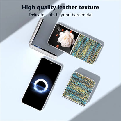 For Honor Magic V Flip 5G Case Plaid Texture Leather+PC Phone Cover with Matte Edge