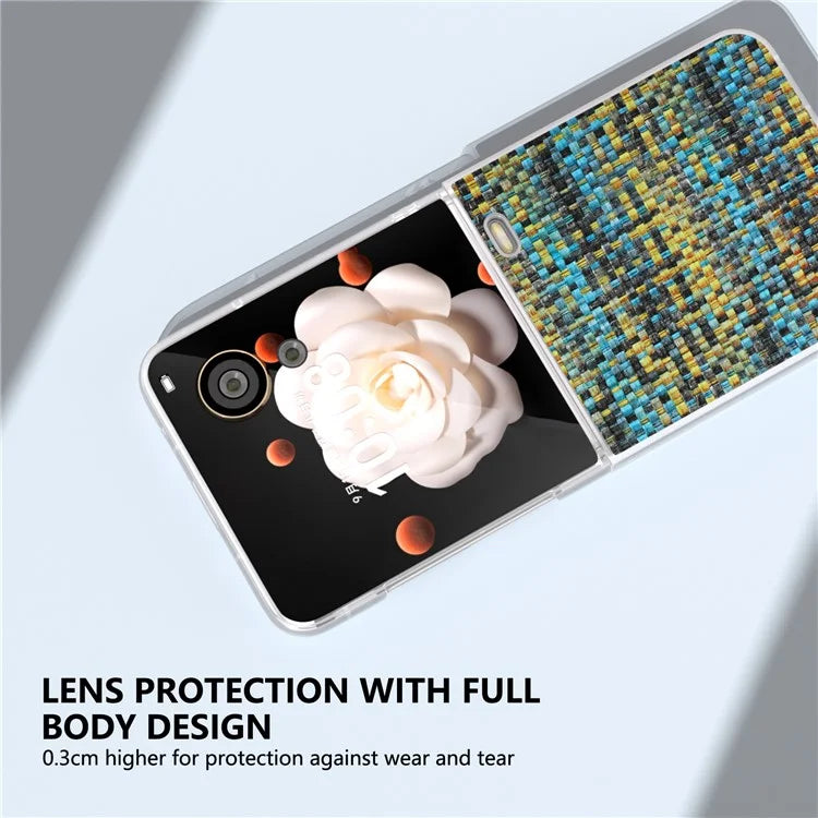 For Honor Magic V Flip 5G Case Plaid Texture Leather+PC Phone Cover with Matte Edge
