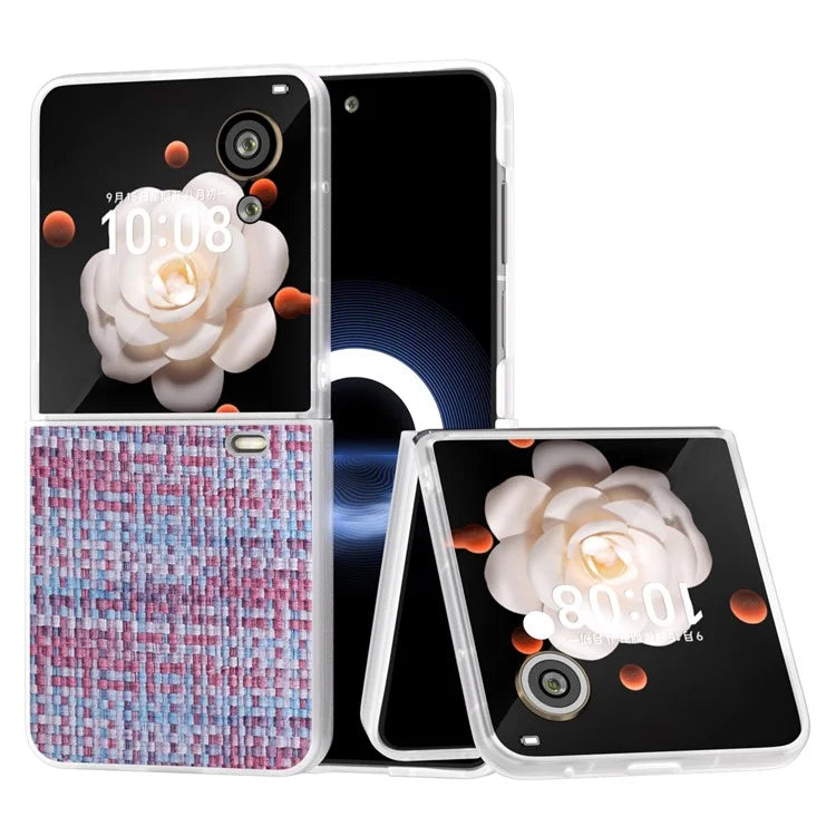 For Honor Magic V Flip 5G Case Plaid Texture Leather+PC Phone Cover with Matte Edge