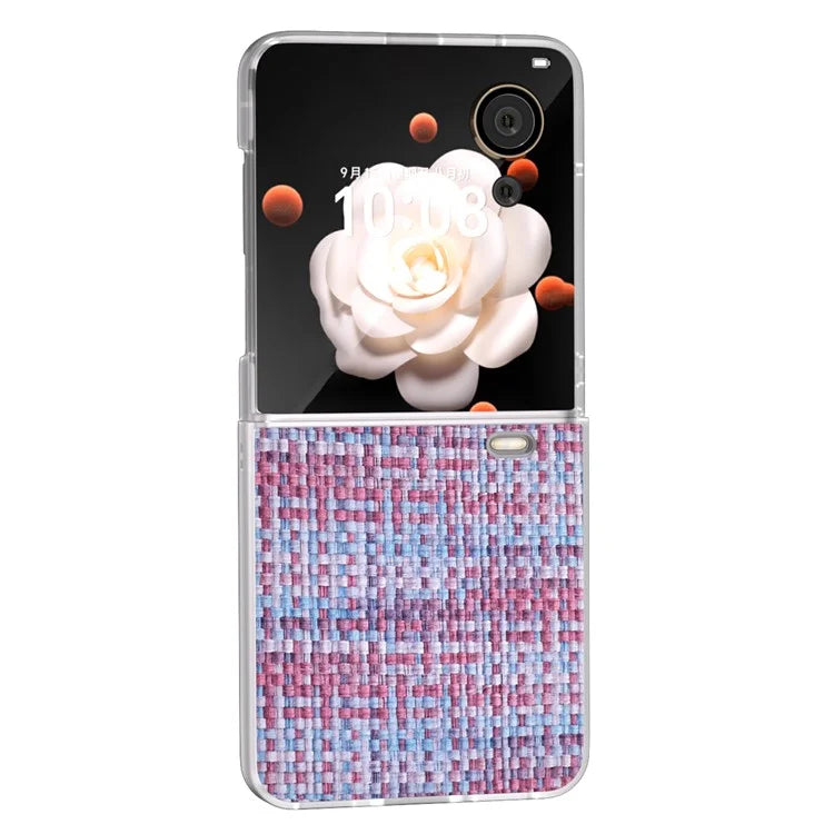 For Honor Magic V Flip 5G Case Plaid Texture Leather+PC Phone Cover with Matte Edge