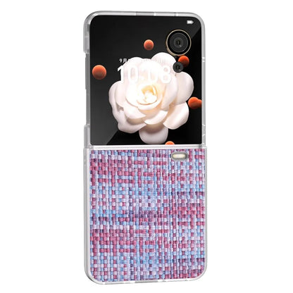 For Honor Magic V Flip 5G Case Plaid Texture Leather+PC Phone Cover with Matte Edge