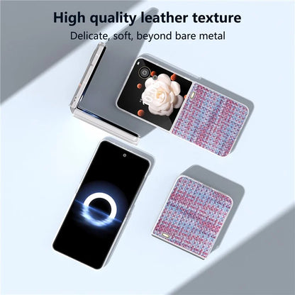 For Honor Magic V Flip 5G Case Plaid Texture Leather+PC Phone Cover with Matte Edge