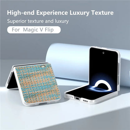 For Honor Magic V Flip 5G Case Plaid Texture Leather+PC Phone Cover with Matte Edge