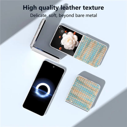 For Honor Magic V Flip 5G Case Plaid Texture Leather+PC Phone Cover with Matte Edge
