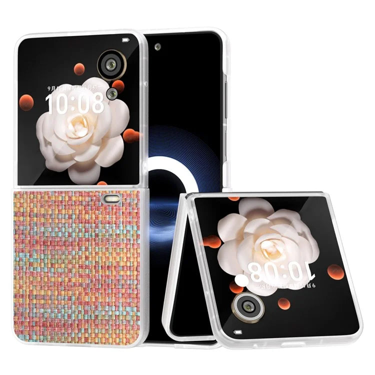 For Honor Magic V Flip 5G Case Plaid Texture Leather+PC Phone Cover with Matte Edge