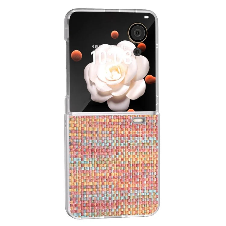 For Honor Magic V Flip 5G Case Plaid Texture Leather+PC Phone Cover with Matte Edge