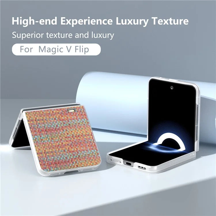 For Honor Magic V Flip 5G Case Plaid Texture Leather+PC Phone Cover with Matte Edge