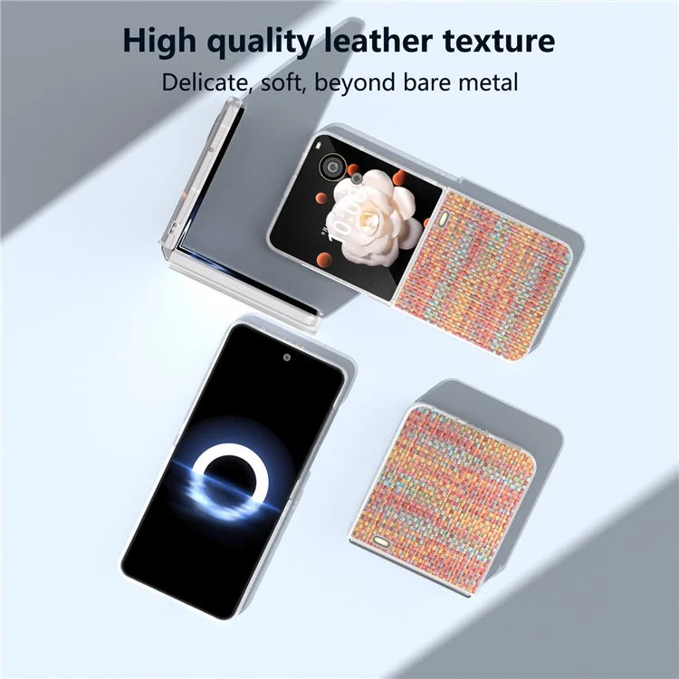 For Honor Magic V Flip 5G Case Plaid Texture Leather+PC Phone Cover with Matte Edge