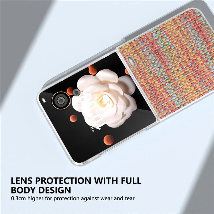 For Honor Magic V Flip 5G Case Plaid Texture Leather+PC Phone Cover with Matte Edge