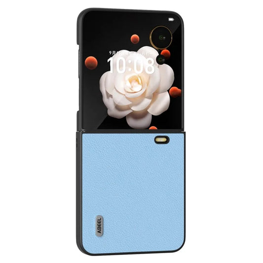 ABEEL For Honor Magic V Flip 5G Case Wave Texture Genuine Cow Leather+PC Phone Cover