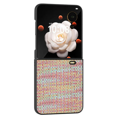 For Honor Magic V Flip 5G Case Plaid Texture Leather Coated PC Phone Cover