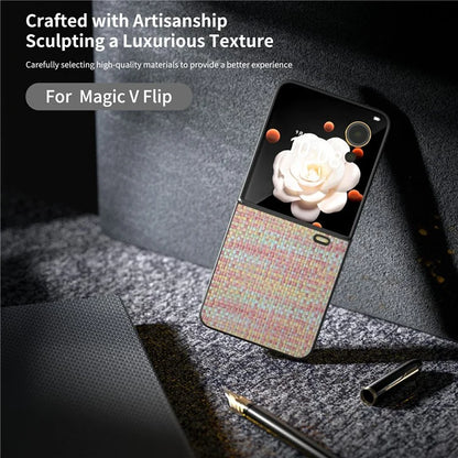 For Honor Magic V Flip 5G Case Plaid Texture Leather Coated PC Phone Cover