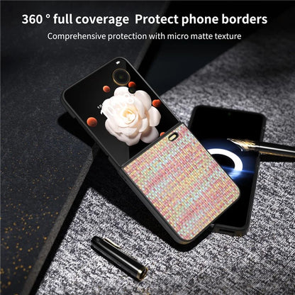 For Honor Magic V Flip 5G Case Plaid Texture Leather Coated PC Phone Cover