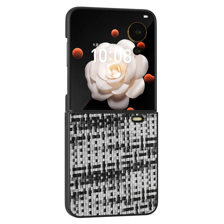 For Honor Magic V Flip 5G Case Plaid Texture Leather Coated PC Phone Cover