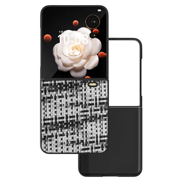For Honor Magic V Flip 5G Case Plaid Texture Leather Coated PC Phone Cover