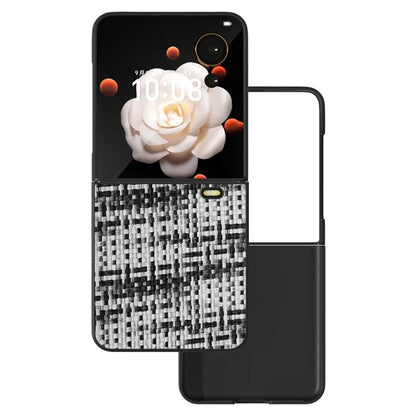 For Honor Magic V Flip 5G Case Plaid Texture Leather Coated PC Phone Cover