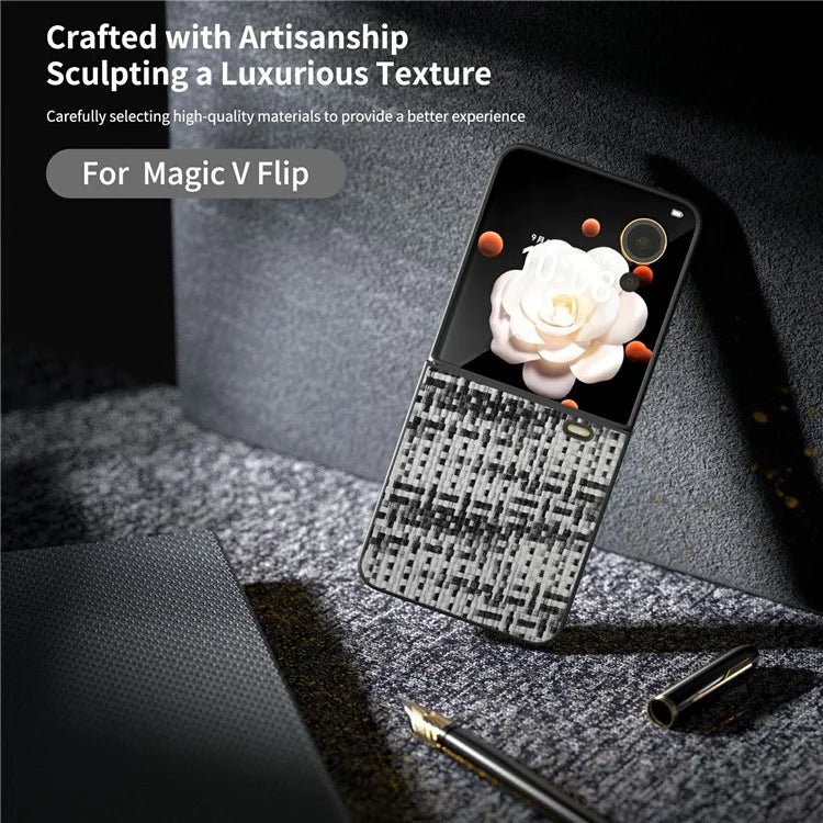 For Honor Magic V Flip 5G Case Plaid Texture Leather Coated PC Phone Cover