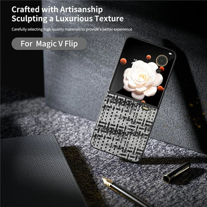 For Honor Magic V Flip 5G Case Plaid Texture Leather Coated PC Phone Cover