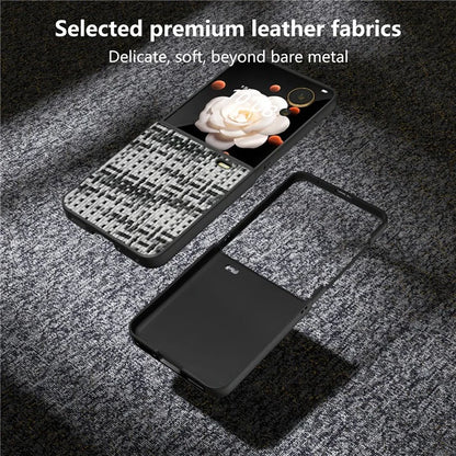 For Honor Magic V Flip 5G Case Plaid Texture Leather Coated PC Phone Cover