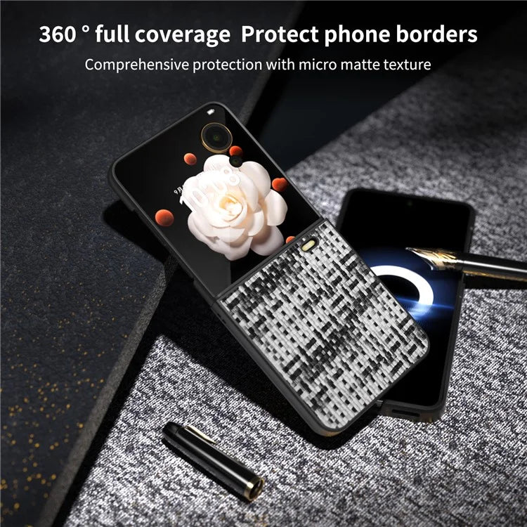 For Honor Magic V Flip 5G Case Plaid Texture Leather Coated PC Phone Cover