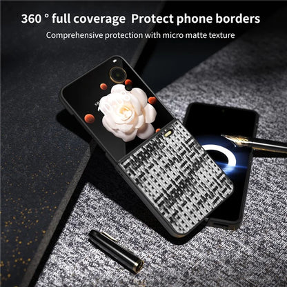For Honor Magic V Flip 5G Case Plaid Texture Leather Coated PC Phone Cover