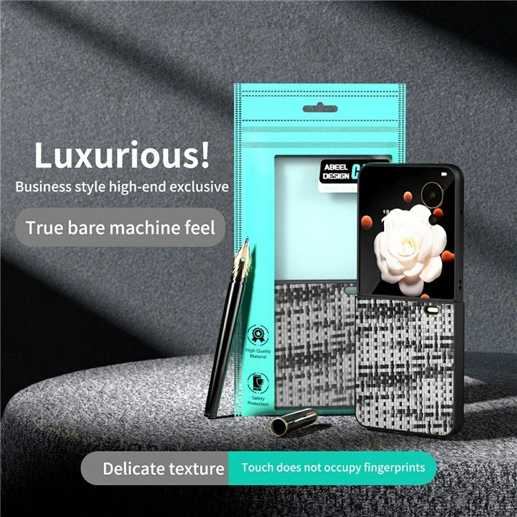 For Honor Magic V Flip 5G Case Plaid Texture Leather Coated PC Phone Cover