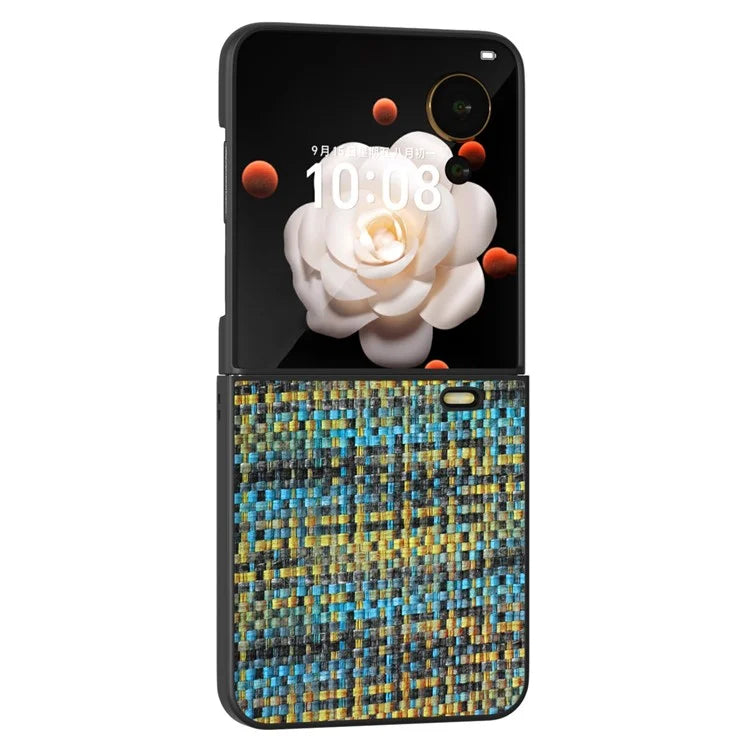 For Honor Magic V Flip 5G Case Plaid Texture Leather Coated PC Phone Cover