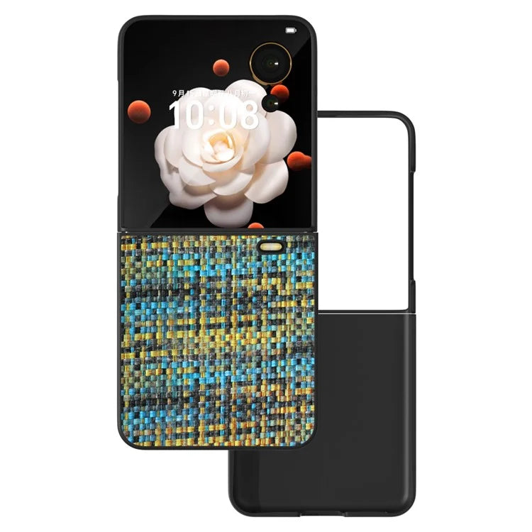For Honor Magic V Flip 5G Case Plaid Texture Leather Coated PC Phone Cover