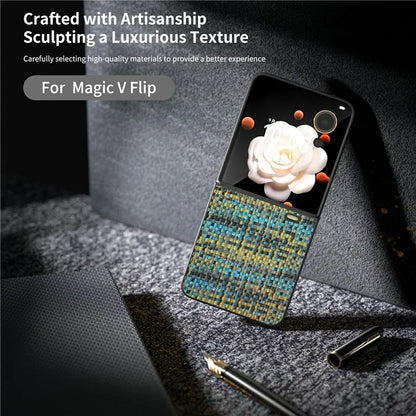 For Honor Magic V Flip 5G Case Plaid Texture Leather Coated PC Phone Cover