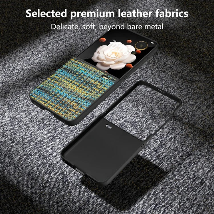 For Honor Magic V Flip 5G Case Plaid Texture Leather Coated PC Phone Cover