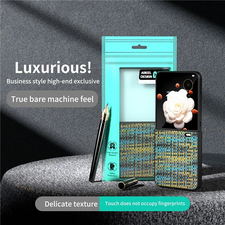 For Honor Magic V Flip 5G Case Plaid Texture Leather Coated PC Phone Cover