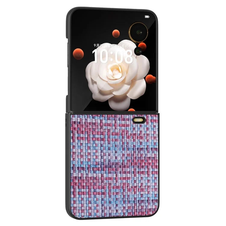 For Honor Magic V Flip 5G Case Plaid Texture Leather Coated PC Phone Cover