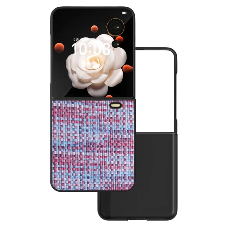 For Honor Magic V Flip 5G Case Plaid Texture Leather Coated PC Phone Cover